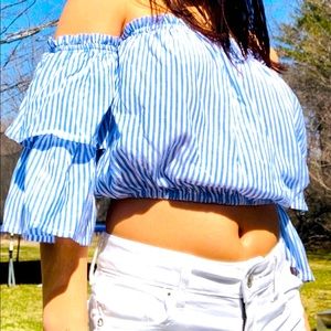 Off the Shoulder Striped Blouse